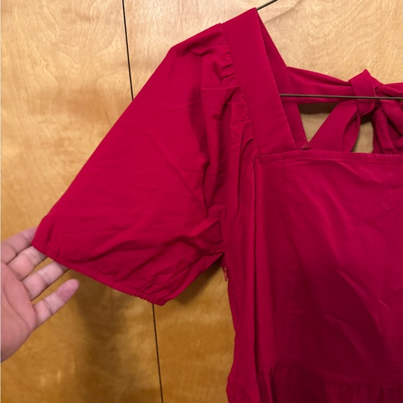 Amazon OFEEFAN Women Puff Sleeve Square Neck Tie in Back Dresses with Zipper - Picture 7 of 8